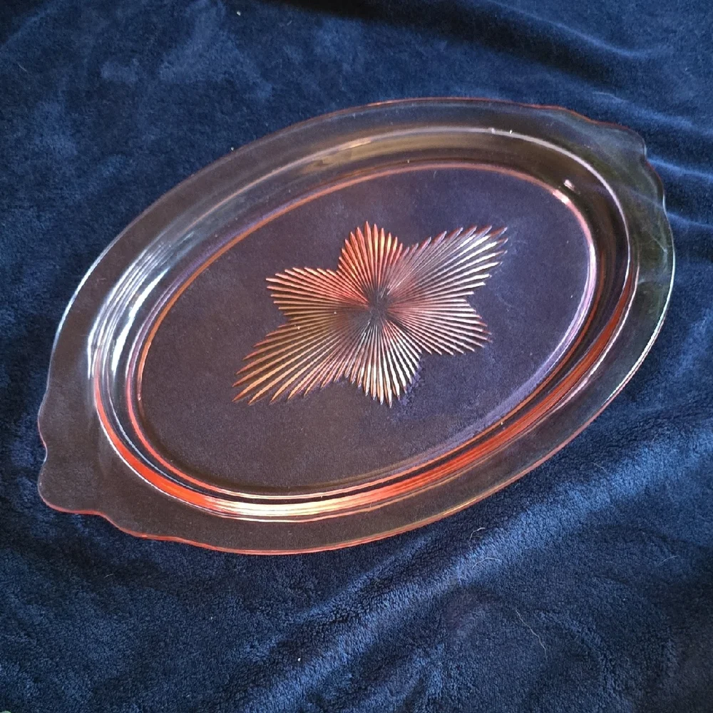 Vintage Pink Depression Era Glass Serving Platter - Picture 1 of 5